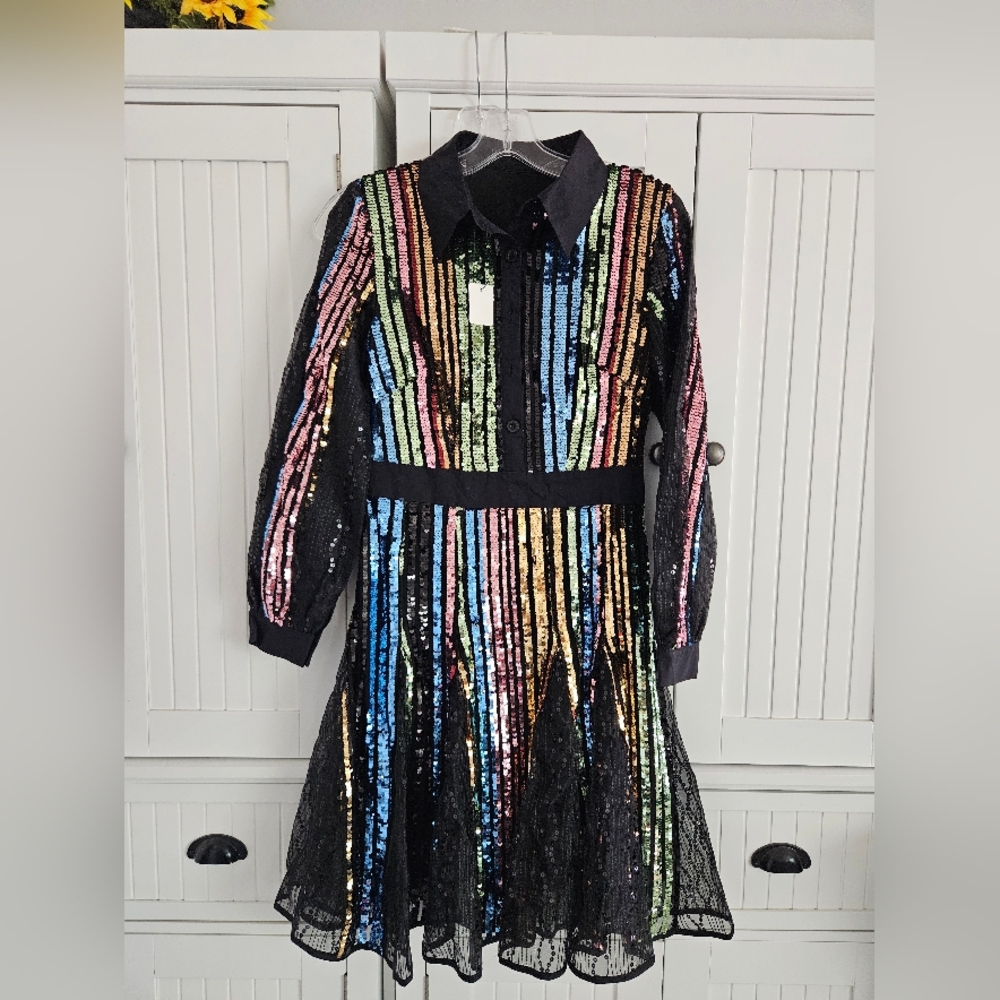 Multicolor Sequin Striped Dress